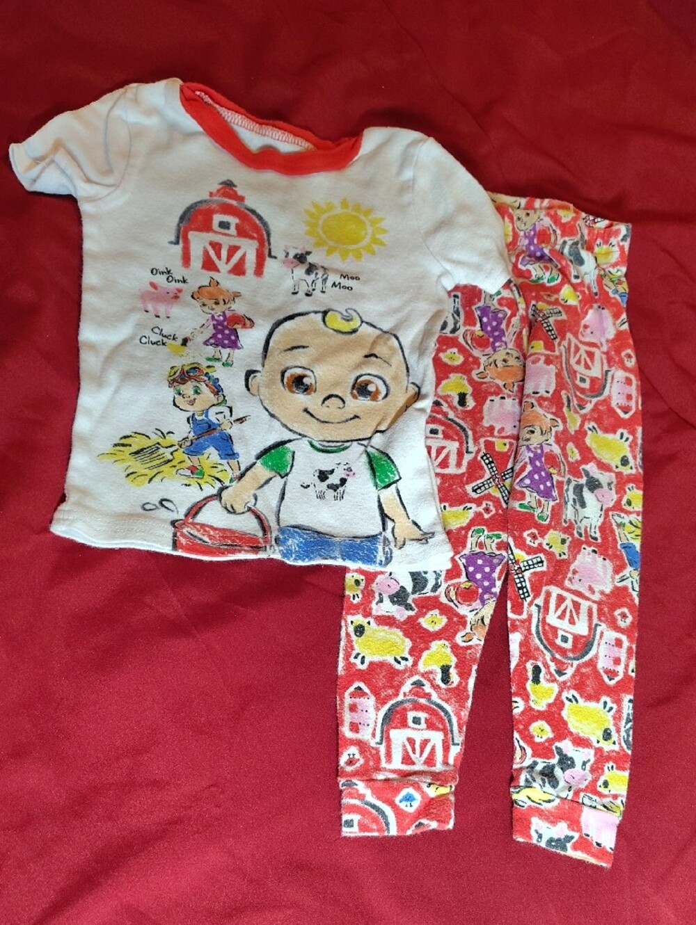 6 Piece Lot-Toddler Cartoon Farm Pajama Set, Minnie Pj's, Teal Sweats, 2 Legging - Picture 3 of 7